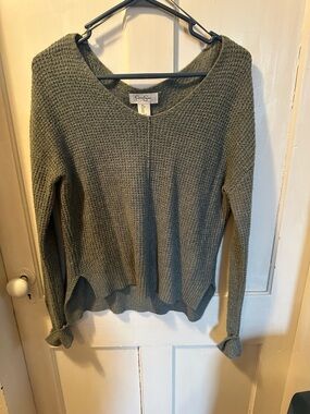 Jessica Simpson Olive Green Waffle Knit Scoop Neck Sweater